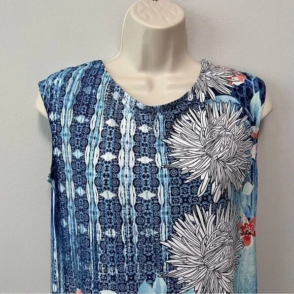 Chico's Blue Floral Print Sleeveless Dress Size 0/Small - Picture 2 of 6